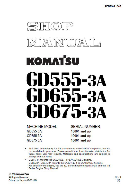 Komatsu GD555-3A Specs