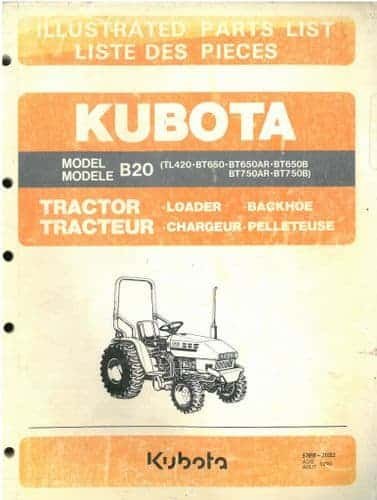 Kubota B20 Tl420 Bt650 Bt750 Parts Catalog Manual