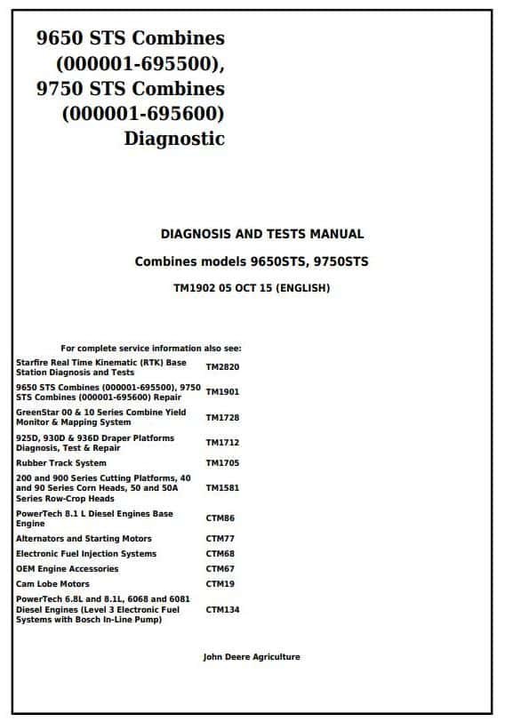 John Deere 9450 9550 9650 Combine Service Repair Manual TM1902