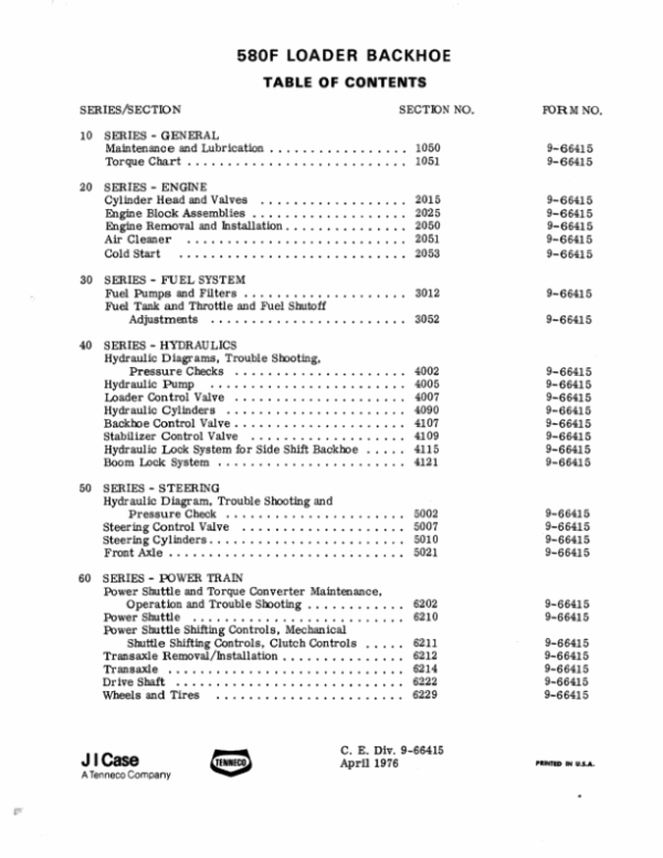 Case 580F Loader Backhoe Service Repair Manual