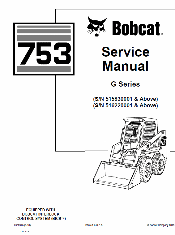 Bobcat 753g Series 2010 Workshop Service Repair Manual