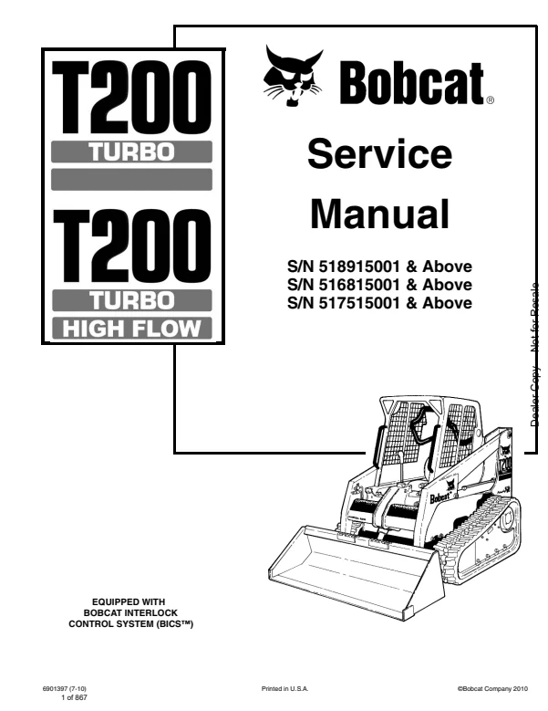 Bobcat T200 Turbo Compact Track Loader Service Manual