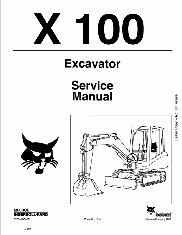 Bobcat X100 Excavator Service Manual
