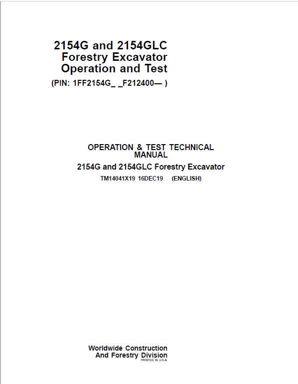 John Deere 2154G and 2154GLC Operation and Test Manual TM14041X19