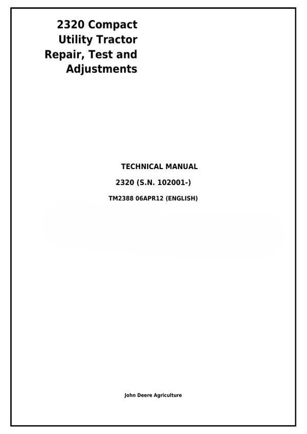 Cat Repair Manual (PDF) John Deere 2320 Compact Utility Tractor Repair