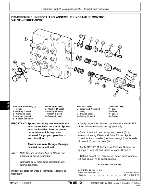 John Deere 322 330 332 430 Lawn Garden Service Manual