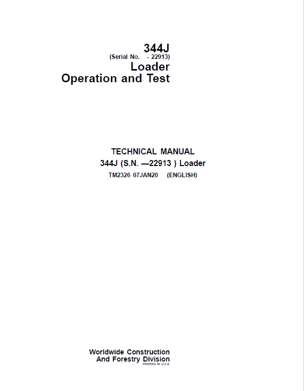Cat Repair Manual (PDF) John Deere 344J Loader Operation Test Manual
