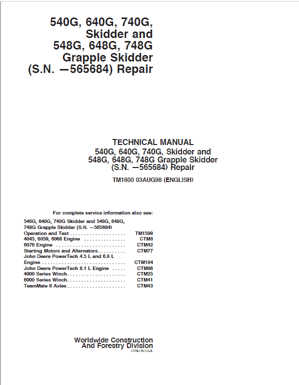 Cat Repair Manual (PDF) John Deere 648G 500 hour service checklist