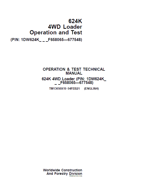 Cat Repair Manual (PDF) John Deere 624K 4WD Loader Technical Manual