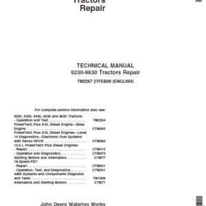 John Deere 9230, 9630 Tractors Repair Technical Manual