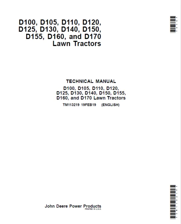Cat Repair Manual (PDF) John Deere D125 D130 D140 Lawn Tractors Repair Manual