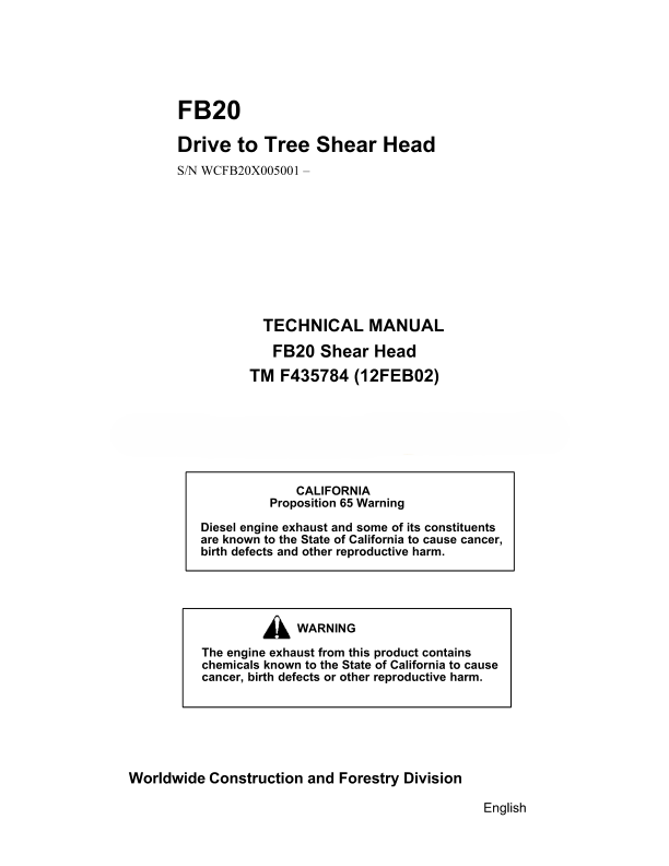 John Deere FB20 Tree Shear Head Service Manual
