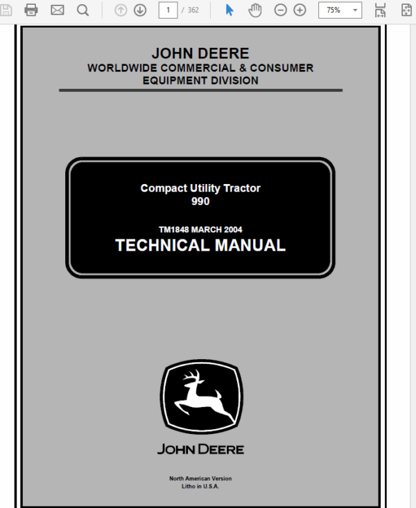 John Deere Tractor 990 Service Repair Manual TM-1848