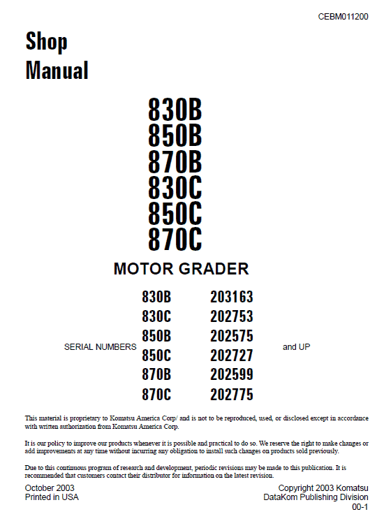 850B 870B 830C 850C