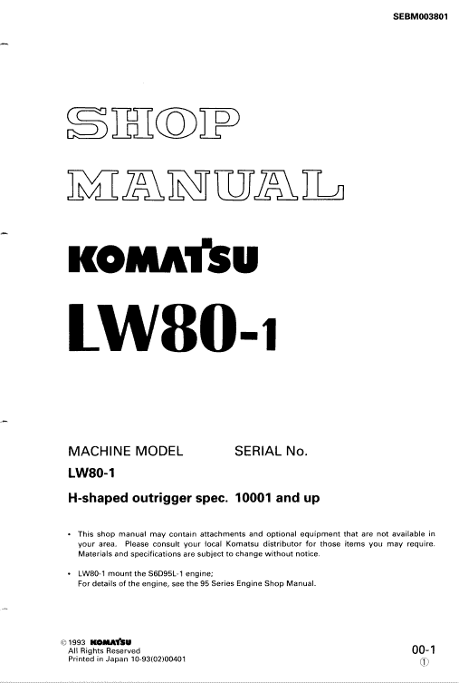 Komatsu LW80-1 Mobile Crane Service Repair Manual