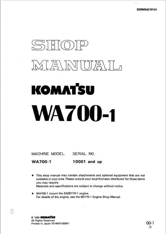 Komatsu WA700-1 Service Repair Manual