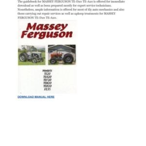 Massey Ferguson Te-d20 Te-a20 Tractor Workshop Service Repair Manual
