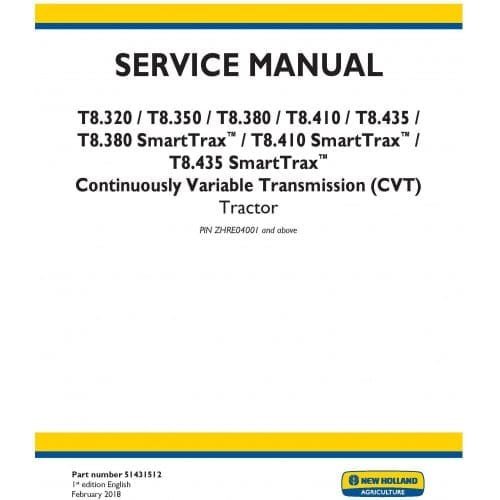 Cat Repair Manual (PDF) New Holland T8.410 T8.435 Smarttrax Tractor Operators Manual