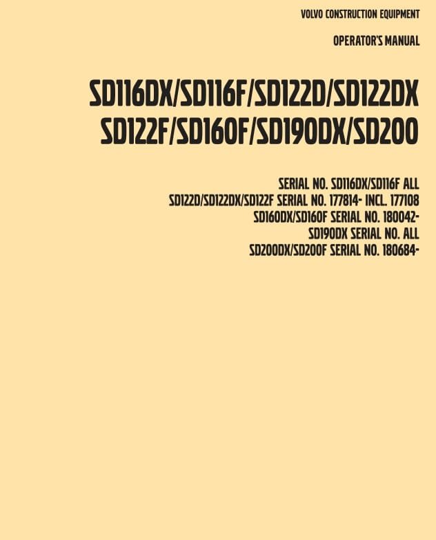 Volvo SD116DX SD190DX SD200 Operators Manual Illustration