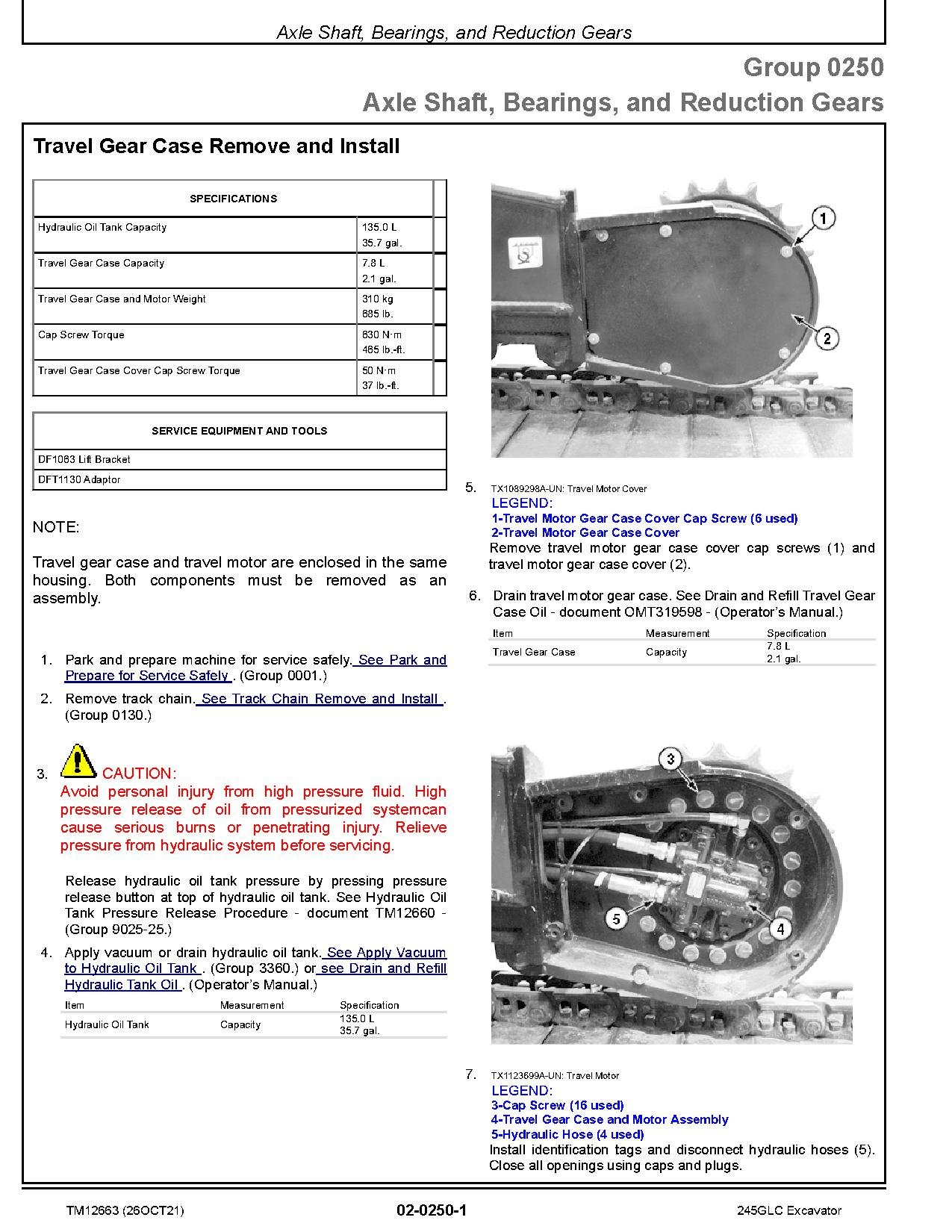John Deere 245GLC (SN. from E600001) Crawler Excavators Repair Manual (TM12663)