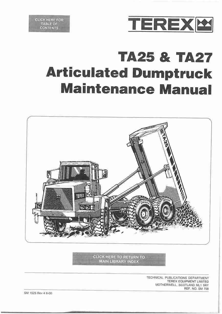 Terex Ta25 Ta27 Articulated Dump Truck Parts Manual