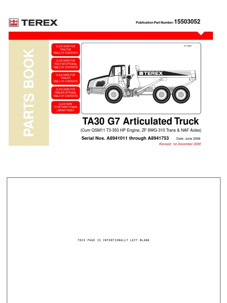 Terex Ta27 G7 Ta30 G7 Articulated Dump Truck Service Manual