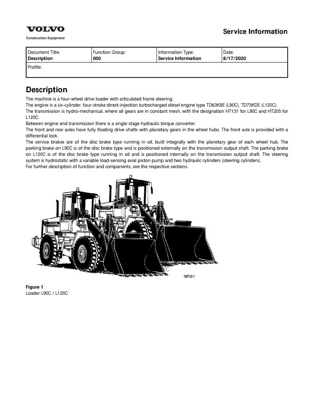 Volvo BM L120c Wheel Loader Service Parts Manual
