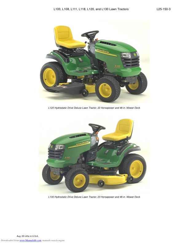 John Deere L100 L111 L118 L120 L130 Lawn Tractors Operator’s Manual