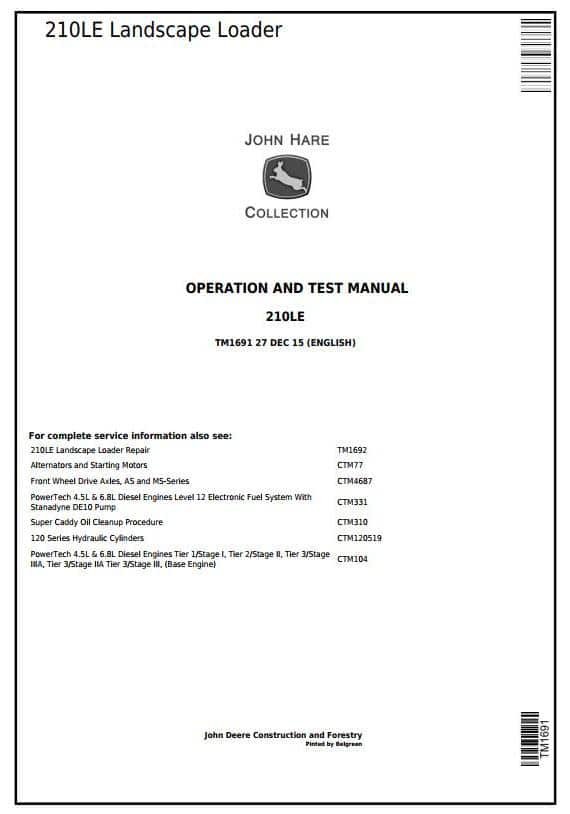 John Deere 210LE Landscape Loader Operation Diagnostic Test Service Manual