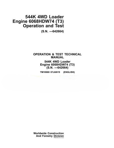John Deere 544K 4WD Loader (T3) Operation & Test Technical Manual