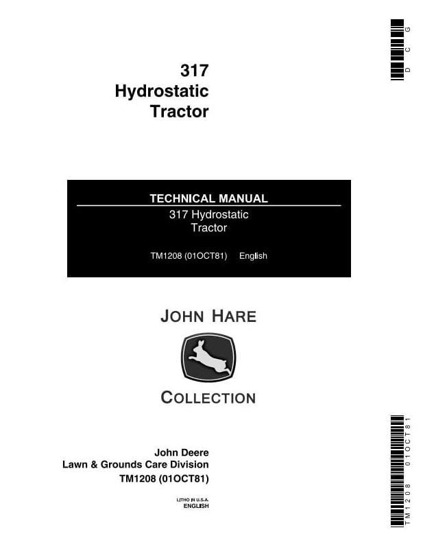 John Deere 317 Hydrostatic Tractor Garden Service Manual
