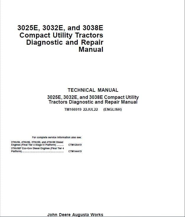 Cat Repair Manual (PDF) John Deere 3025E, 3032E, 3036E, 3038E Tractors Technical Manual