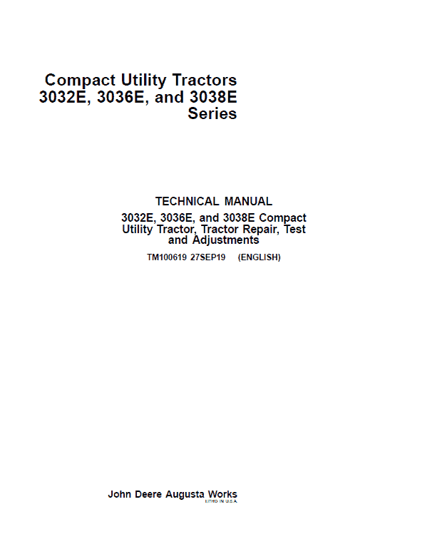 Cat Repair Manual (PDF) John Deere 3032E, 3036E, 3038E Service & Repair Manual PDF