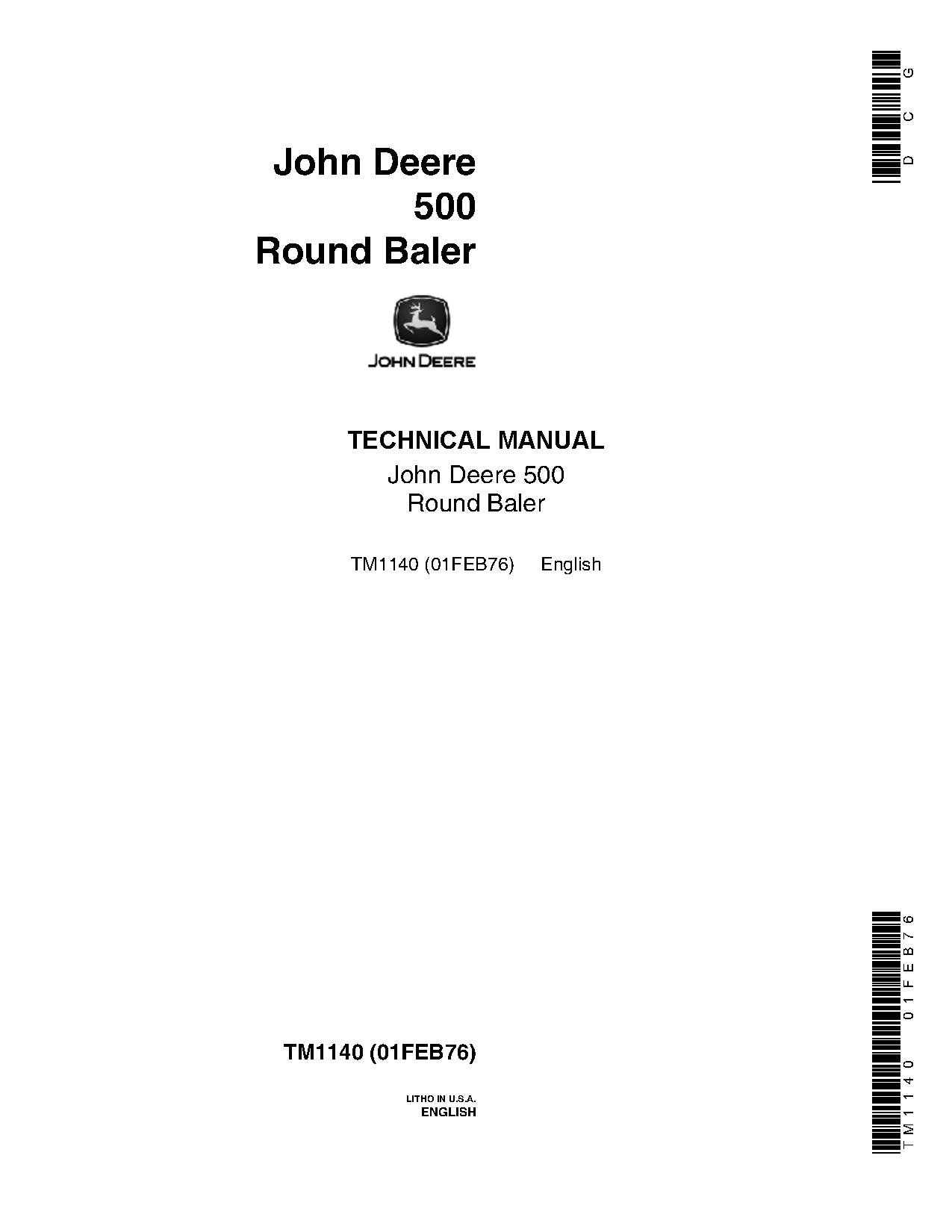 John Deere 500 Round Balers Technical Manual